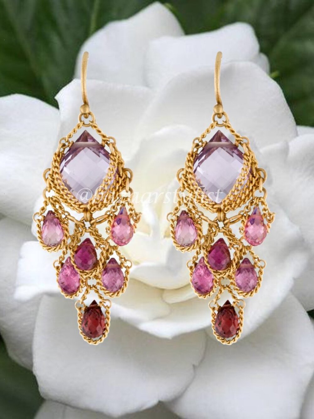 ANTHONY NAK 18K Gold Amethyst, Tourmaline & Garnet Chandelier Earrings- RARE
